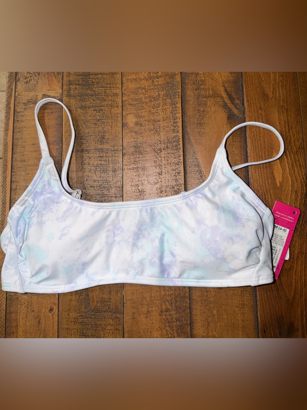 White Pastel Tie-Dye Swim Top - Youth Bikini Tank